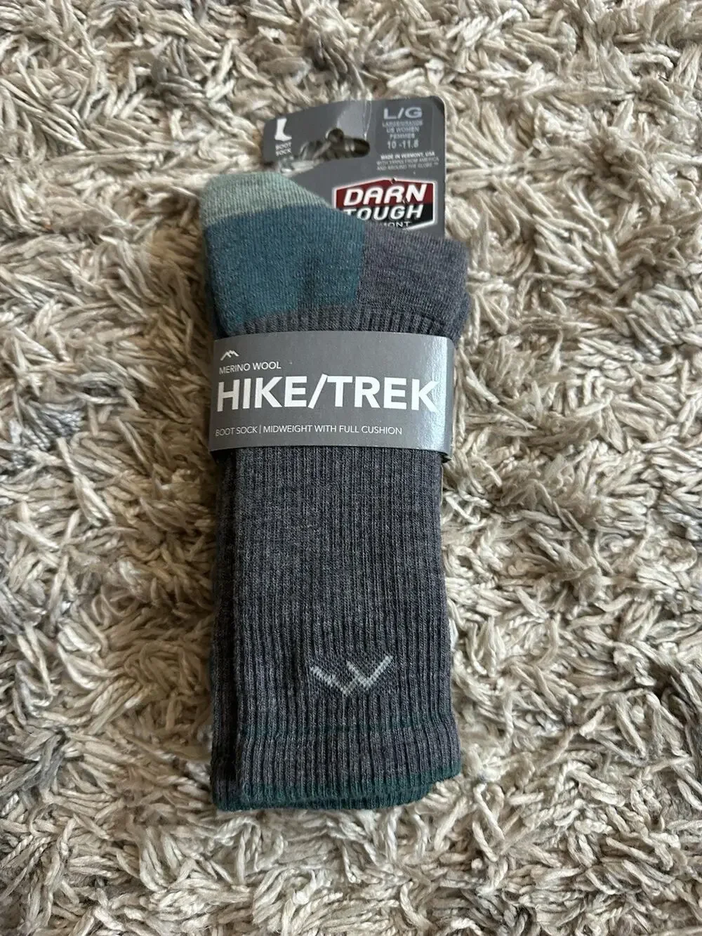 Darn Tough Vermont Hike/ Trek Merino Wool Boot Sock Womens Large Midweight Slate